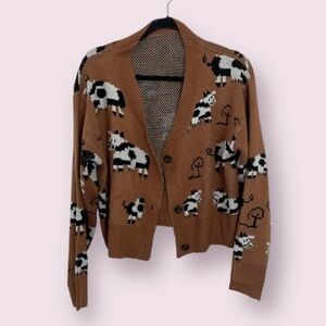 Cow Hipster Hippie Art Artsy Fun Party Plant Coquette Picnic Cardigan Sweater